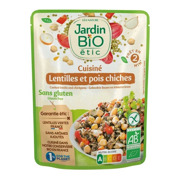 Lentilles et pois chiches cuisinés sans gluten - bio
