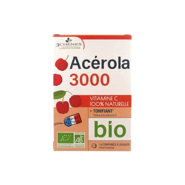 Les 3 Chênes Acérola 3000 Bio 14 Comprimés à Croquer
