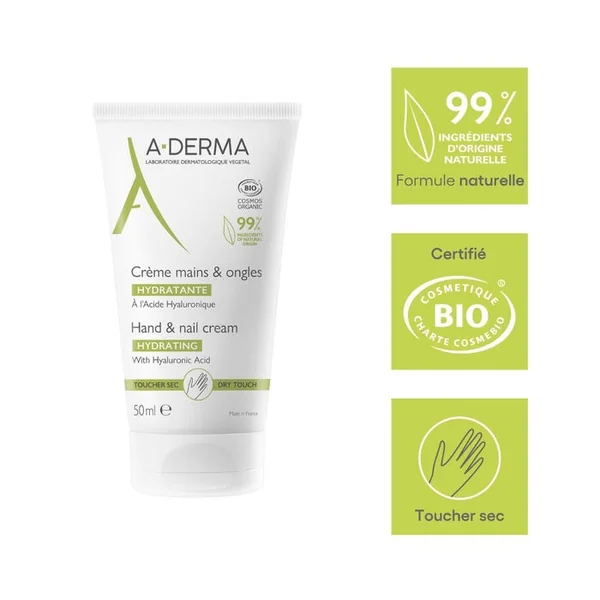 LES INDISPENSABLES - Crème Mains et Ongles Hydratante à l'Acide Hyaluronique - Peaux Sèches, 50ml