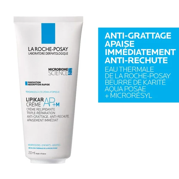LIPIKAR AP+M - Crème Peaux Tendance Eczéma Atopique Visage & Corps, 200ml