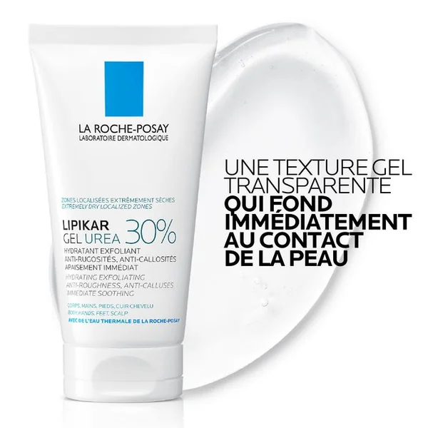 LIPIKAR GEL UREA 30% - Hydratant Exfoliant Anti-Rugosités Anti-Callosités - Corps, Mains, Pieds, Cuir chevelu, 50ml