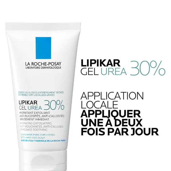 LIPIKAR GEL UREA 30% - Hydratant Exfoliant Anti-Rugosités Anti-Callosités - Corps, Mains, Pieds, Cuir chevelu, 50ml