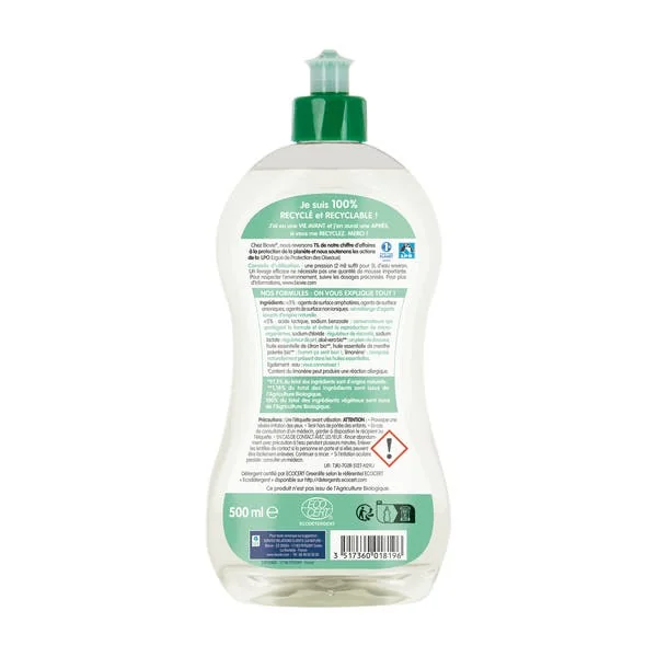 Liquide vaisselle et mains aux huiles essentielles de menthe citron bio