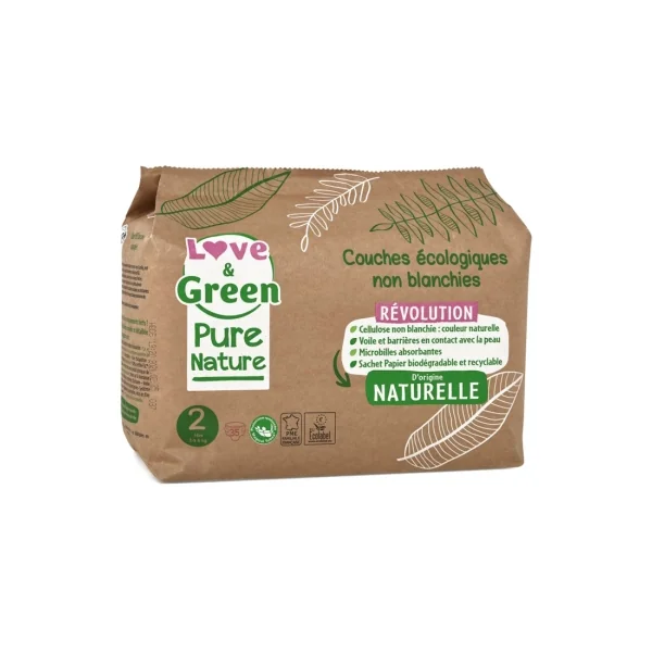 Love & Green Couche Écologiques Pure Nature 35 Couches Taille 2 Mini (3 à 6 kg)