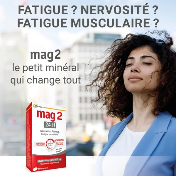 MAG 2 24H - Magnésium Marin, Vitamine B6 et Vitamine B12 - Anti-Nervosité et Anti-Fatigue, 2x40 Comprimés