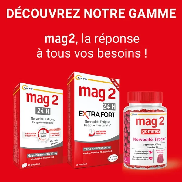 MAG 2 24H - Magnésium Marin, Vitamine B6 et Vitamine B12 - Anti-Nervosité et Anti-Fatigue, 2x40 Comprimés
