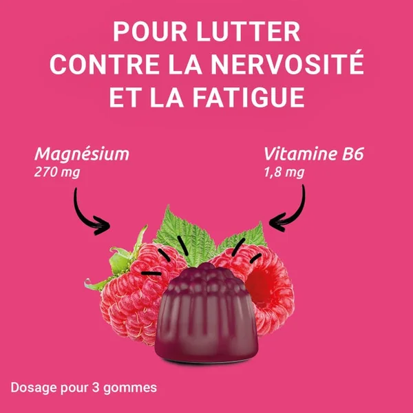 MAG 2 Gommes Framboise - Magnésium et Vitamine B6 - Nervosité Fatigue, 2x45 Gommes