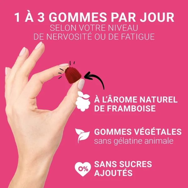 MAG 2 Gommes Framboise - Magnésium et Vitamine B6 - Nervosité Fatigue, 2x45 Gommes