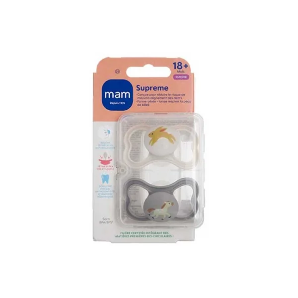 MAM 2 Sucettes Supreme 18 Mois et + - Modèle : Lapin et Cheval
