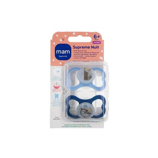 MAM 2 Sucettes Supreme Nuit 6 Mois et +