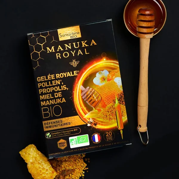 MANUKA ROYAL - Gelée Royale Pollen Propolis Miel de Manuka Bio, 20 ampoules buvable 10ml