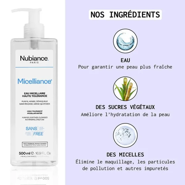 MICELLIANCE - Eau Micellaire Haute Tolérance - Visage et Yeux - Peaux Mixtes à Grasses, 500ml