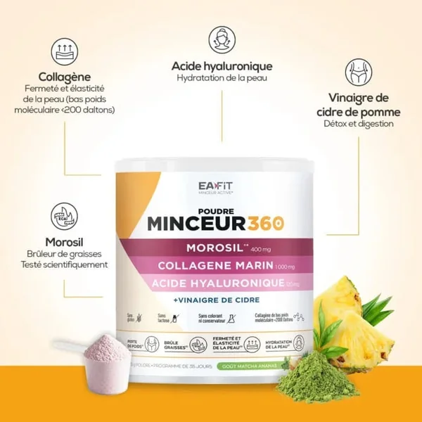 MINCEUR 360 - Morosil, Collagène, Acide Hyaluronique - Goût Matcha Exotique, 275g