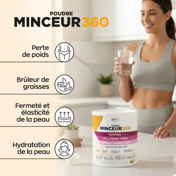 MINCEUR 360 - Morosil, Collagène, Acide Hyaluronique - Goût Matcha Exotique, 275g