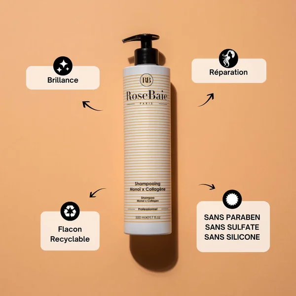 MONOÏ - Shampooing Monoï x Collagène - Tous Types de Cheveux, 500ml