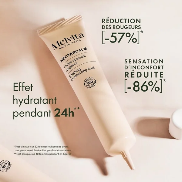 NECTARCALM - Fluide Apaisant Rougeurs Bio - Visage et Cou - Peaux Normales à Mixtes, 40ml