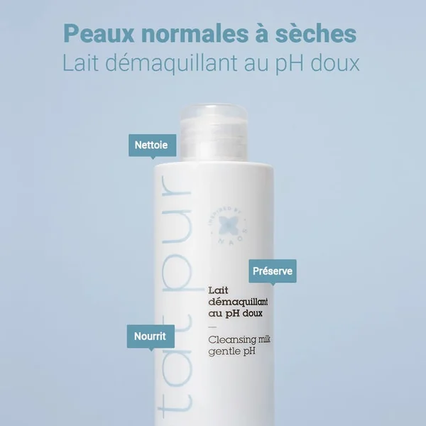 NETTOYANT PUR - Lait Démaquillant au pH Doux - Visage et Yeux - Peaux Normales à Sèches, 200ml