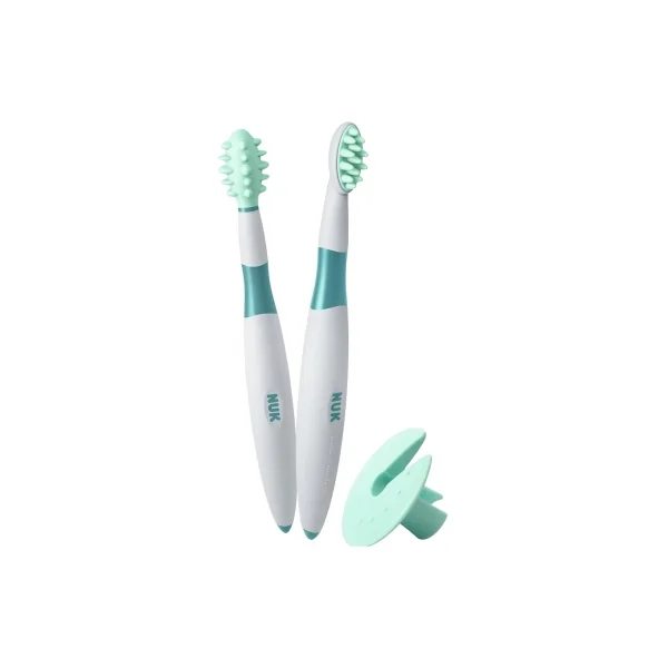 NUK 2 Brosses à Dents Educative 6 mois et plus + 1 bague de sécurité