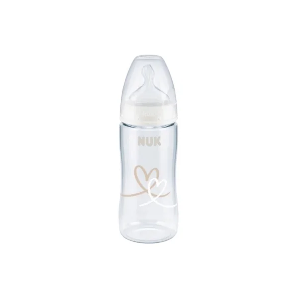 NUK First Choice + Biberon Temperature Control 300 ml 0-6 Mois - Modèle : Coeurs