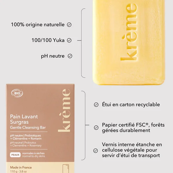 Pain Lavant Surgras Bio - Corps - Peaux Normales à Sèches, 110g