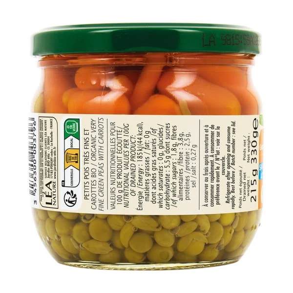 Petits pois bio et jeunes carottes