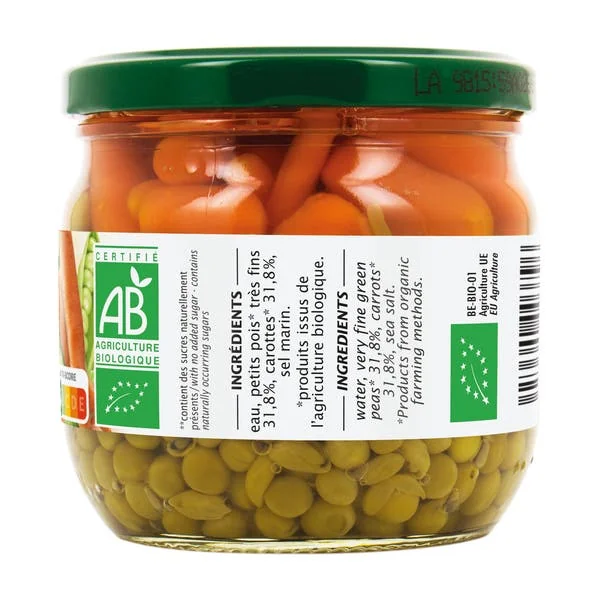 Petits pois bio et jeunes carottes