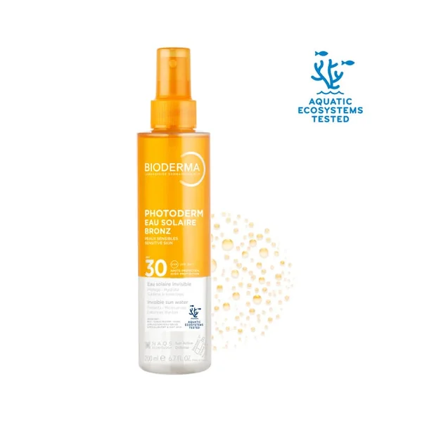 PHOTODERM - Eau Solaire Bronz Invisible SPF30 - Visage, Corps et Cheveux - Peaux Sensibles, 200ml