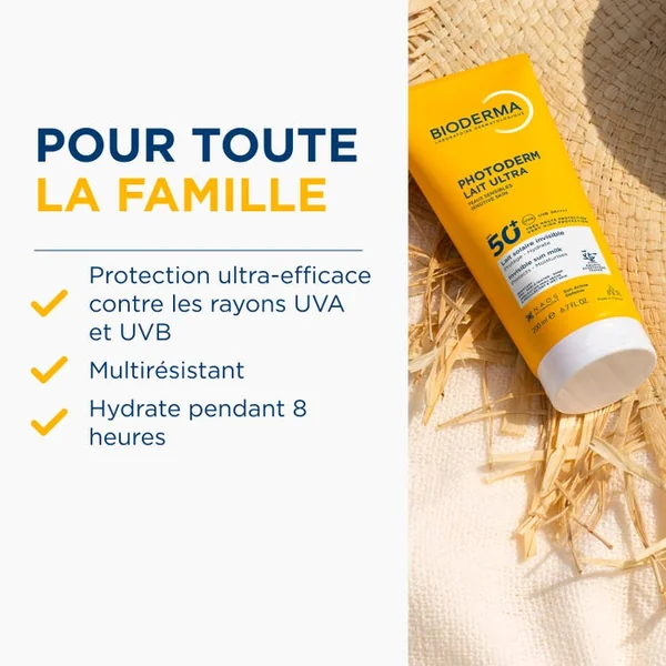 PHOTODERM - Lait Ultra Solaire Invisible SPF50+ - Visage et Corps - Peaux Sensibles, 200ml