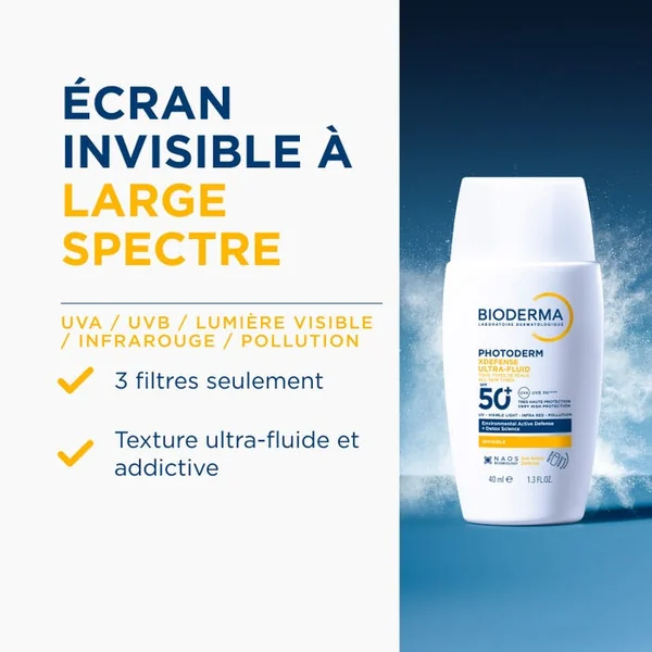 PHOTODERM XDEFENSE - Ultra-Fluide Solaire Invisible SPF50+ - Visage - Tous Types de Peaux, 40ml