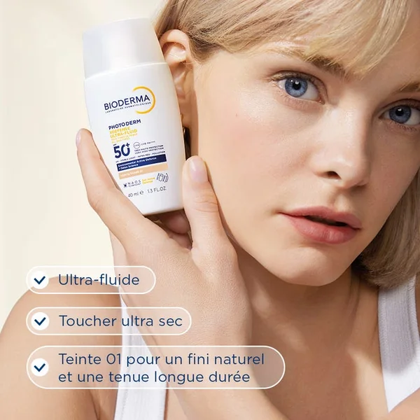 PHOTODERM XDEFENSE - Ultra-Fluide Solaire SPF50+ - Teinte 01 - Visage - Tous Types de Peaux, 40ml