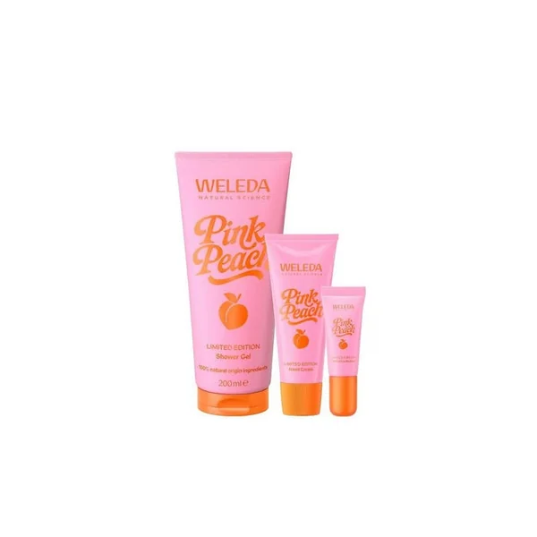 PINK PEACH - Gel douche 200ml + Crème Mains 50ml + Baume à Lèvres Teinté 4.8g + Sac Banane Offert