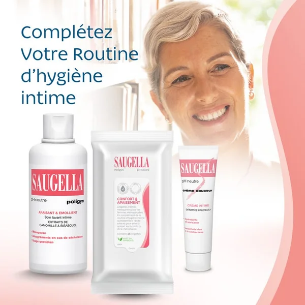 POLYGIN - Lingettes Nettoyantes Intimes Confort et Apaisement, 1 Paquet de 15 Lingettes