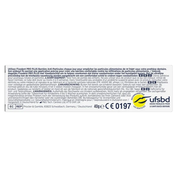 PRO PLUS - Crème Adhésive Pour Prothèses Totales et Partielles Barrière Anti-Particules Goût Neutre, 40ml