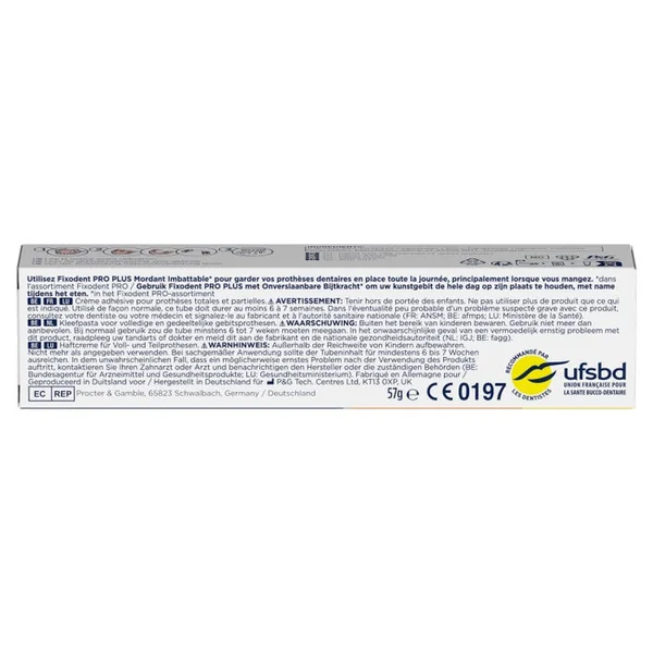 PRO PLUS - Crème Adhésive Pour Prothèses Totales et Partielles Goût Neutre, 57ml
