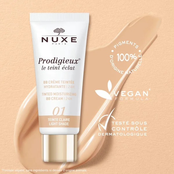 PRODIGIEUX - Le Teint Éclat - BB Crème Teintée Hydratante 24H - Teinte Claire 01, 30ml
