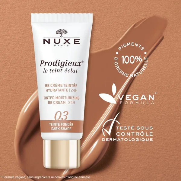 PRODIGIEUX - Le Teint Éclat - BB Crème Teintée Hydratante 24H - Teinte Foncée 03, 30ml
