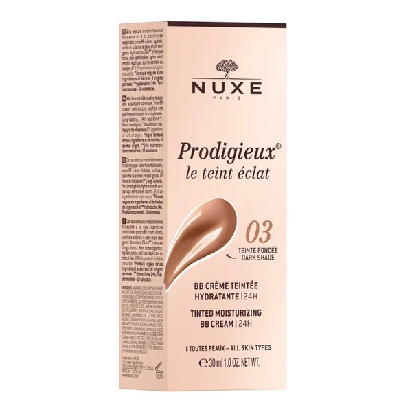 PRODIGIEUX - Le Teint Éclat - BB Crème Teintée Hydratante 24H - Teinte Foncée 03, 30ml