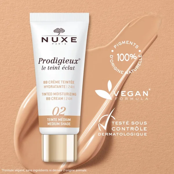 PRODIGIEUX - Le Teint Éclat - BB Crème Teintée Hydratante 24H - Teinte Médium 02, 30ml