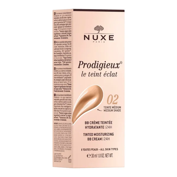 PRODIGIEUX - Le Teint Éclat - BB Crème Teintée Hydratante 24H - Teinte Médium 02, 30ml