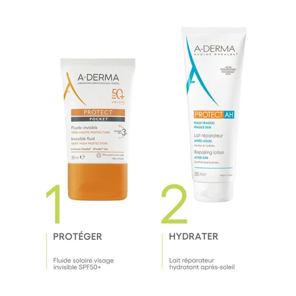 PROTECT POCKET - Fluide Solaire Invisible SPF50+ - Visage et Cou - Peaux Mixtes à Grasses, 30ml