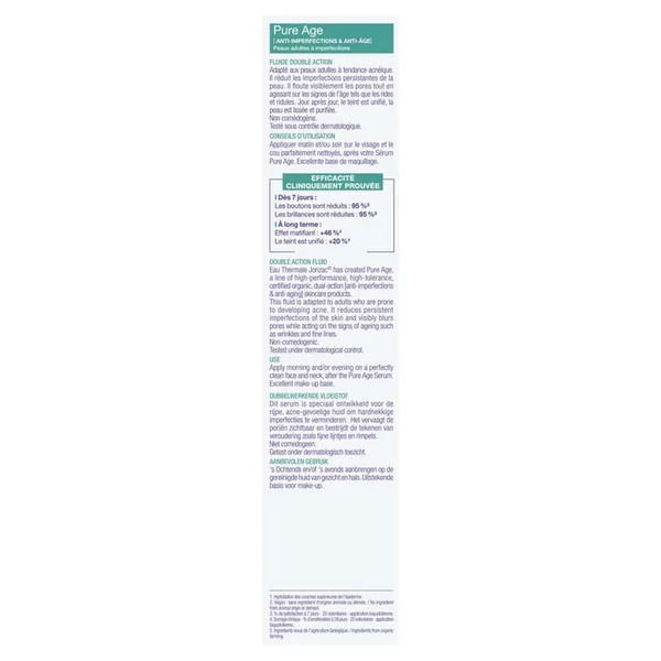 PURE AGE - Fluide Double Action Anti-ge Anti-Imperfections Bio - Visage - Peaux Adultes à Imperfections, 40ml