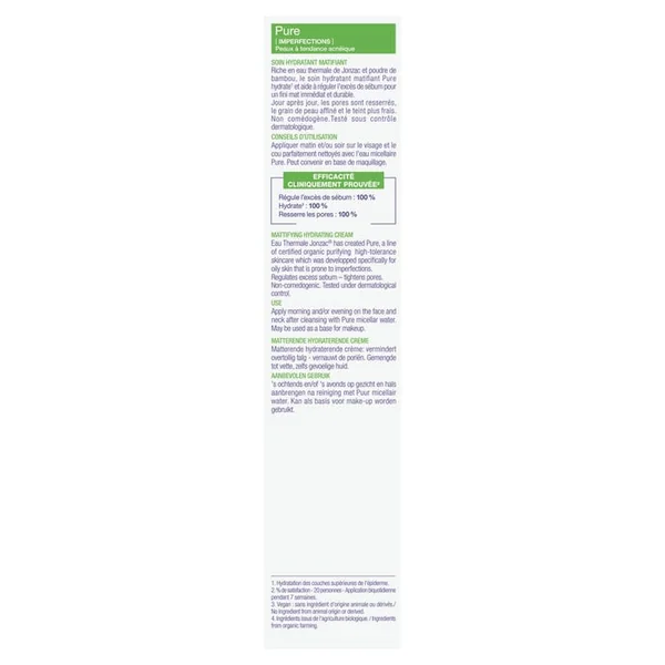 PURE - Soin Hydratant Matifiant Bio - Visage - Peaux Mixtes à Grasses, 50ml