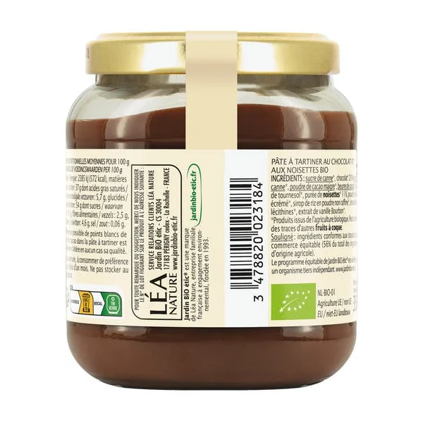 Pâte à tartiner chocolat noisette bio
