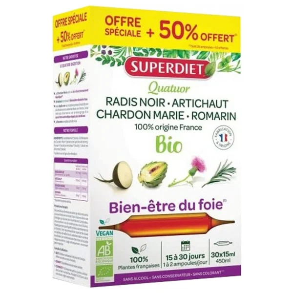 Quatuor Bien-Être du Foie, 20 ampoules de 10ml + 10 offertes
