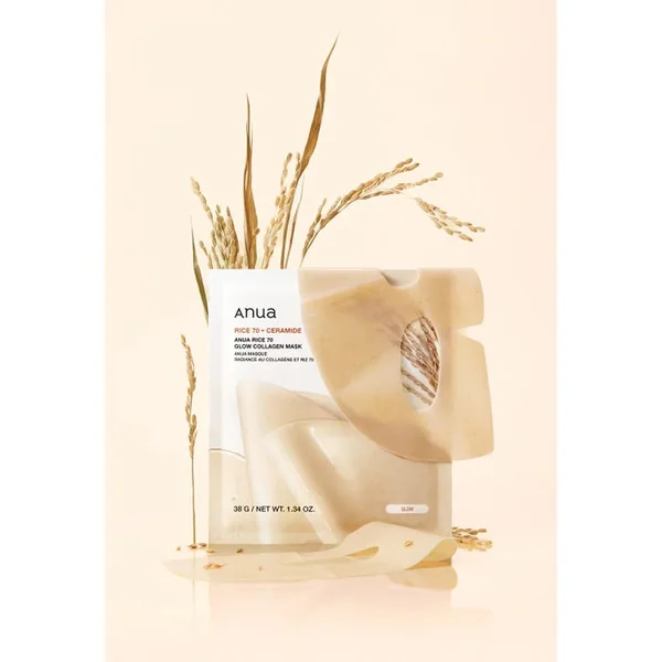 RICE 70 + CERAMIDE - Masque Radiance au Collagène et Riz - Visage - Tous Types de Peaux, 4 unités