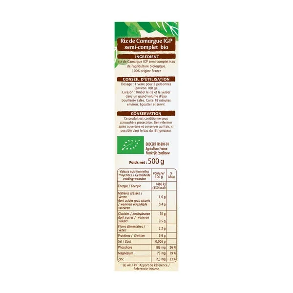 Riz de Camargue semi-complet - bio