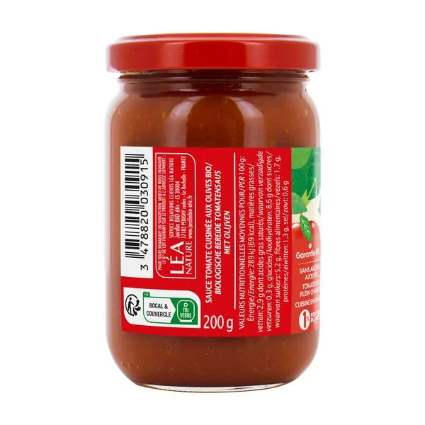 Sauce tomate bio cuisiné aux olives