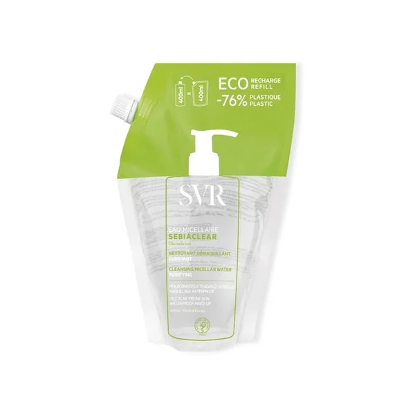 SEBIACLEAR - Eco Recharge Eau Micellaire Purifiante et Nettoyante - Visage et Yeux - Peaux Grasses à Tendance Acnéique, 400ml