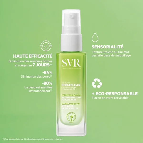 SEBIACLEAR - Sérum Correcteur Global Anti-Imperfections - Visage - Peaux Grasses à Tendance Acnéique, 30ml