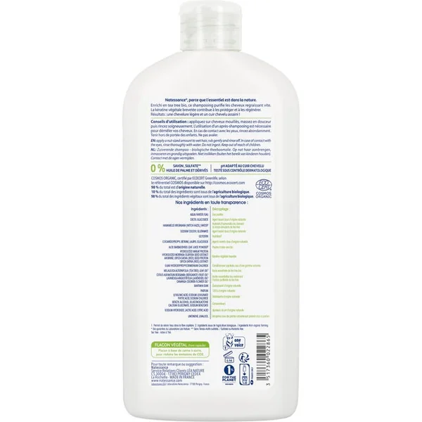 Shampoing Equilibrant Purifiant Tea Tree Bio et Kératine Végétale - Cheveux Normaux Regraissant Vite, 500ml